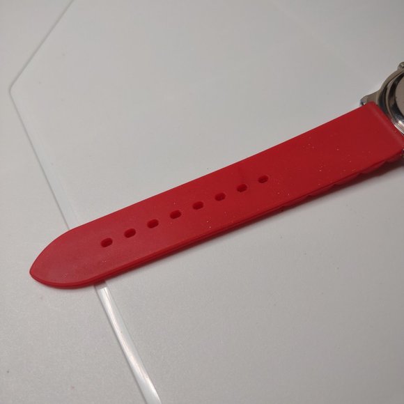 Geneva Platinum Watch With Red Rubber Band - Picture 11 of 11